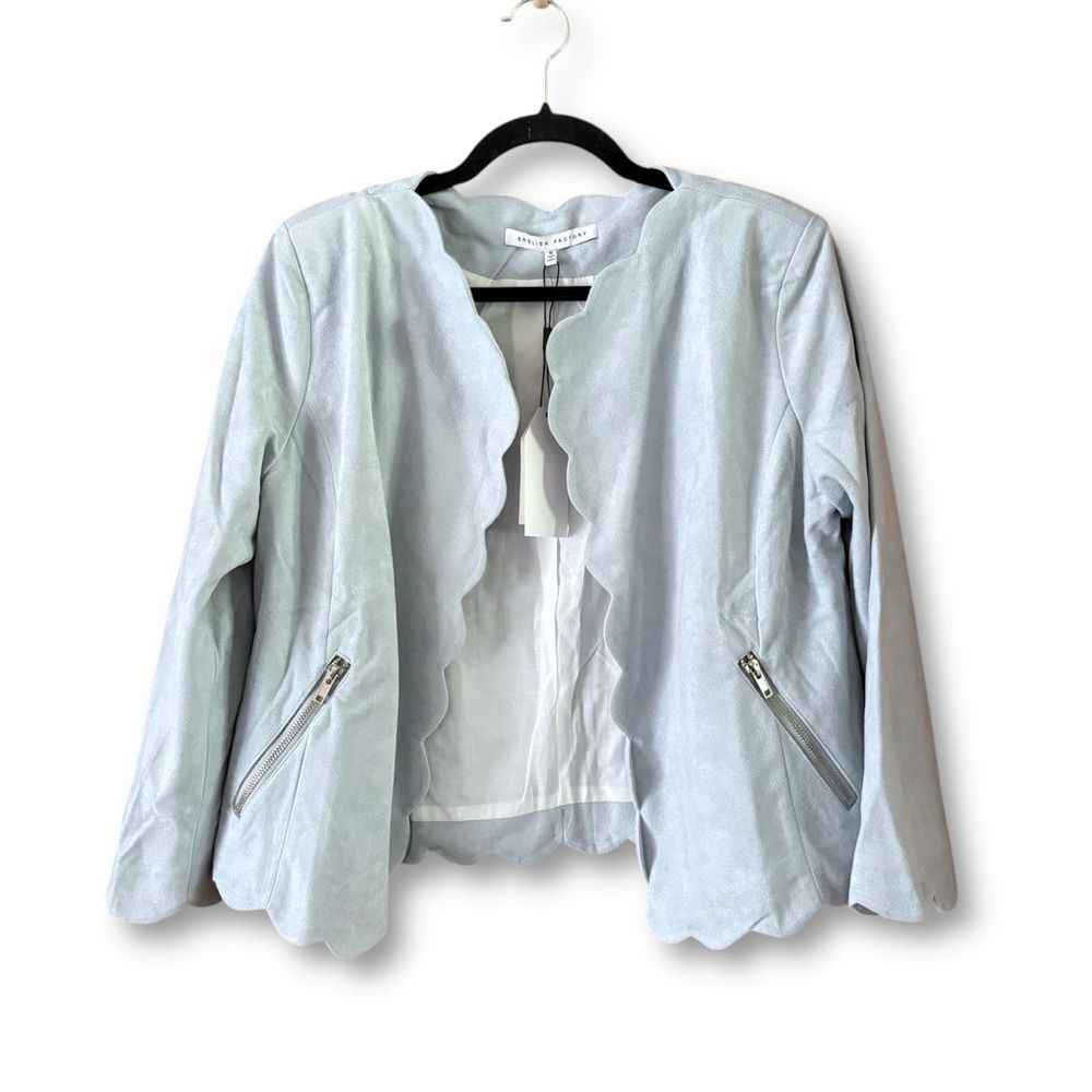 English Factory Powder Blue Faux Suede Scallop Jacket NWT Size Medium Classic
